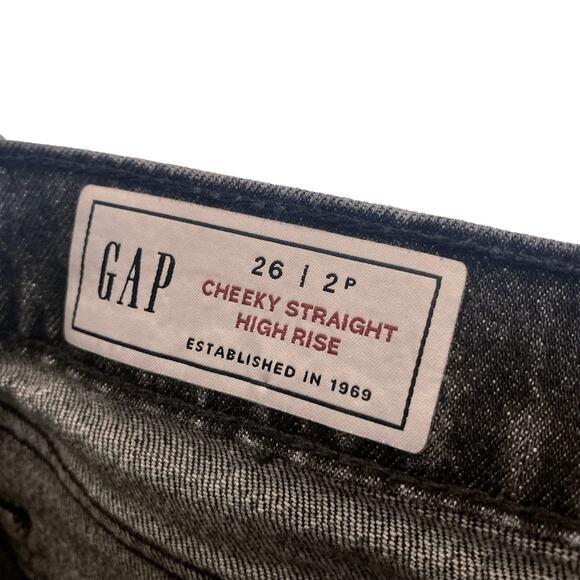 Gap Cheeky Straight Leg High Rise Gray Acid Wash Raw Hem Denim Jean Pants 26 2P - Picture 9 of 9